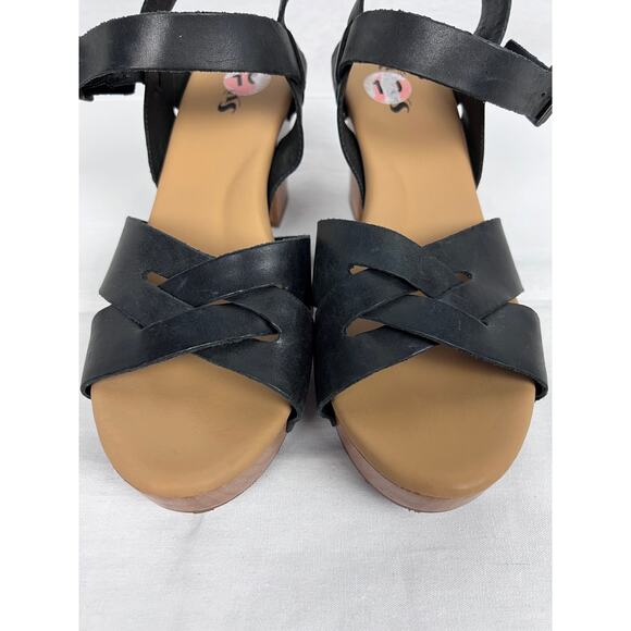 Korks Wooden Sandals Bagley Leather Platform Clogs Boho Chic Coastal Cowgirl - Picture 3 of 8